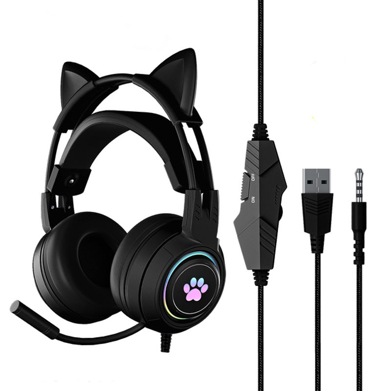 SY-G25 RGB Light Wired Headset Cat Ear Decorated Headphones with Noise Cancelling Mic 3.5mm Gaming Earphones for E-Sports SY-G25 RGB Light Wired Headset Cat Ear Decorated Headphones with Noise Cancelling Mic 3.5mm Gaming Earphones for E-Sports